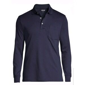 Lands End Polo Shirt Mens 4XL/T Navy Blue Long Sleeve Traditional Fit Pocket